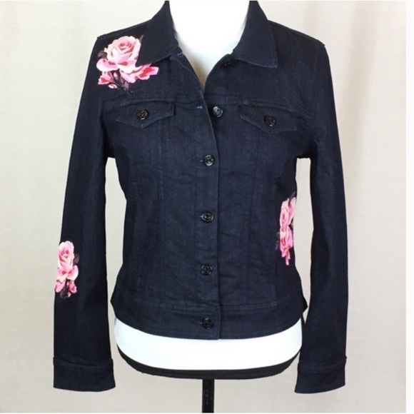𝅺Kate Spade BROOME STREET ROSE FLORAL DARK JEAN DENIM JACKET - Picture 2 of 10